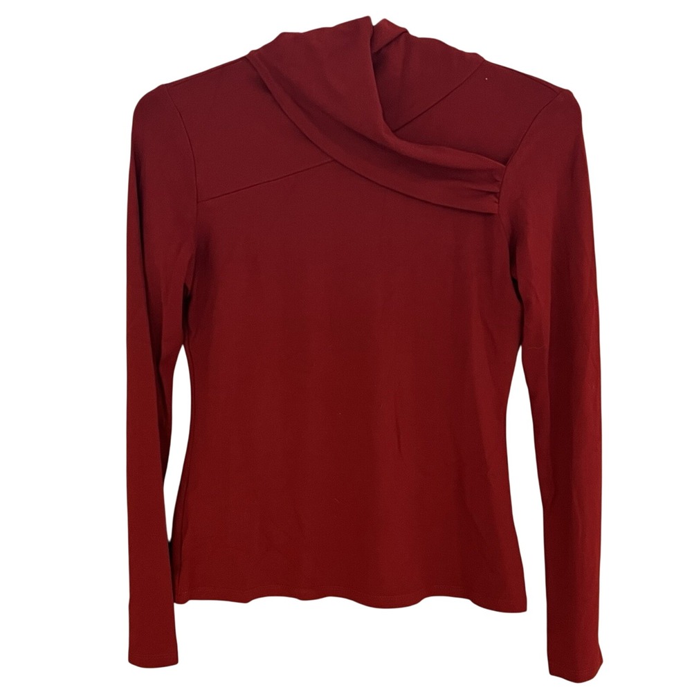 PAGE Women's Red Long Sleeve Cowl Neck Ruched‎ Stretch Top Size Medium
